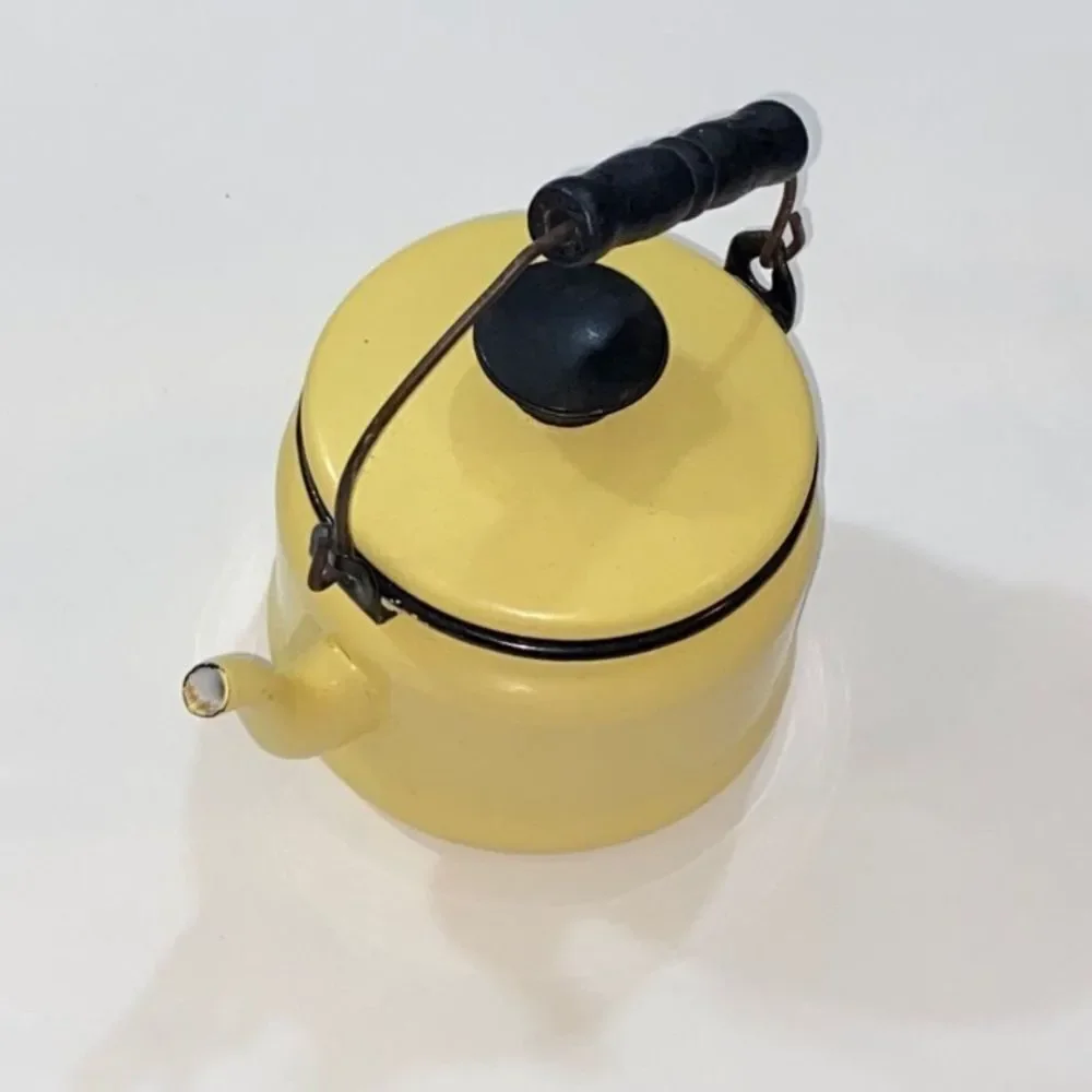 Vintage Yellow Teapot with Black Accents